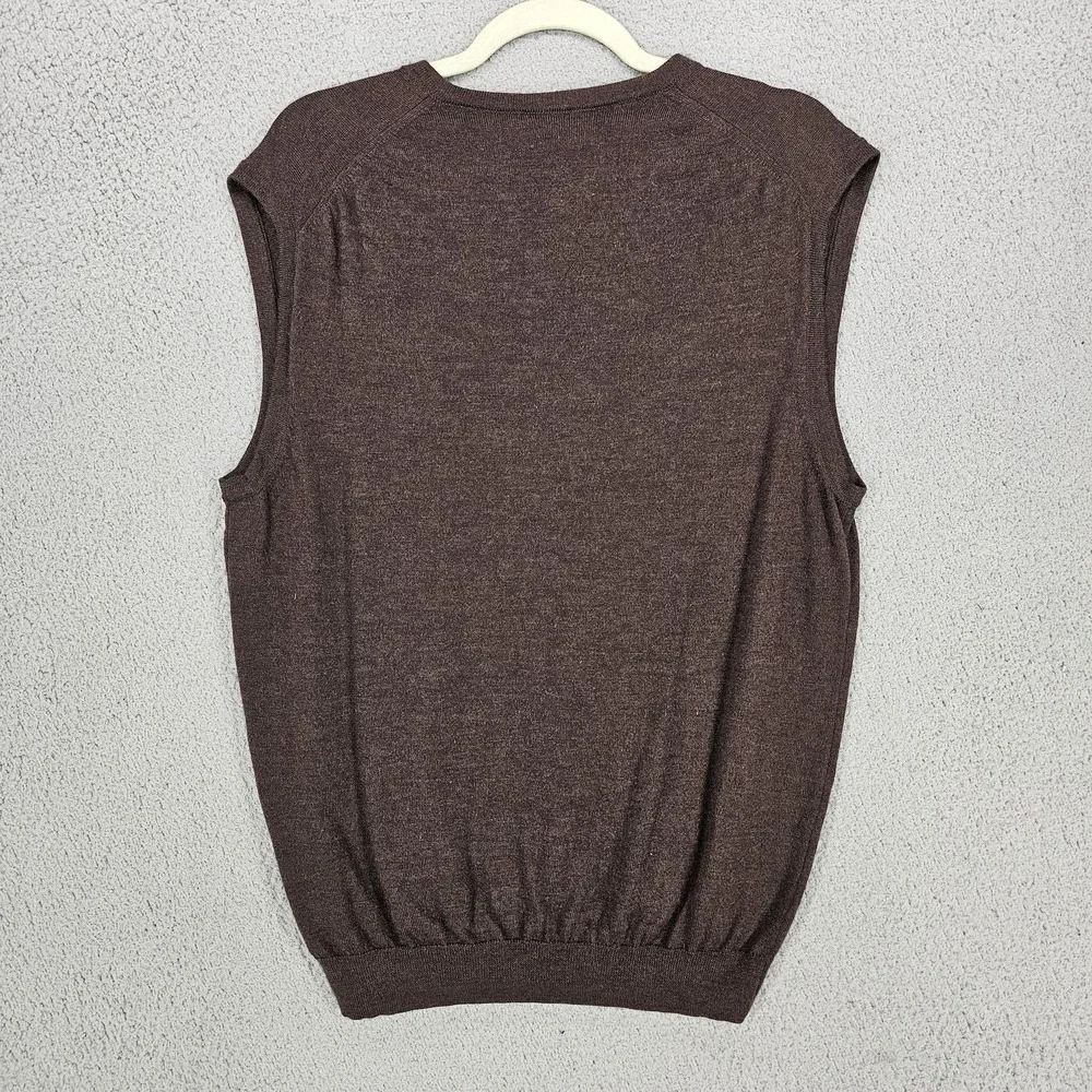 Jos A Bank Sweater Vest Mens Large Brown 100% Merino Wool V Neck Pullover